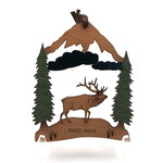 Lasercraft Designs Wooden Elk and Clouds Pikes Peak Ornament