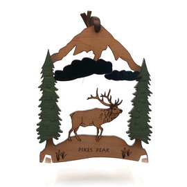Lasercraft Designs Wooden Elk and Clouds Pikes Peak Ornament