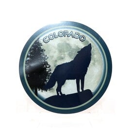 LAURIE LAMBES GREAT STUFF Colorado Wolf Howling at the Moon Round Sticker