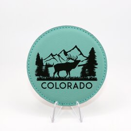 TANGICO Coaster - Elk/Trees Colorado Aqua Leather