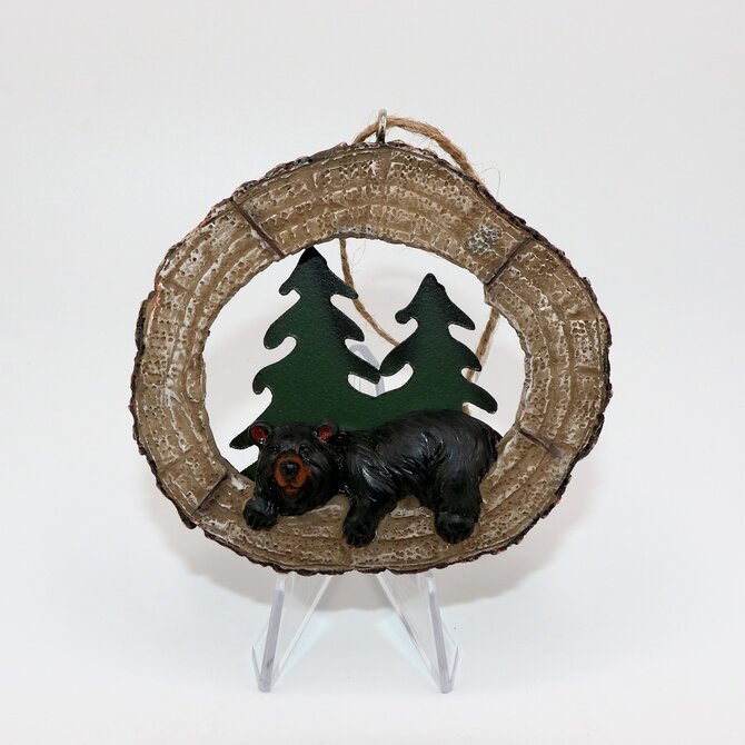 Lipman Gifts ORN-BEAR/TREES RND WD SLICE