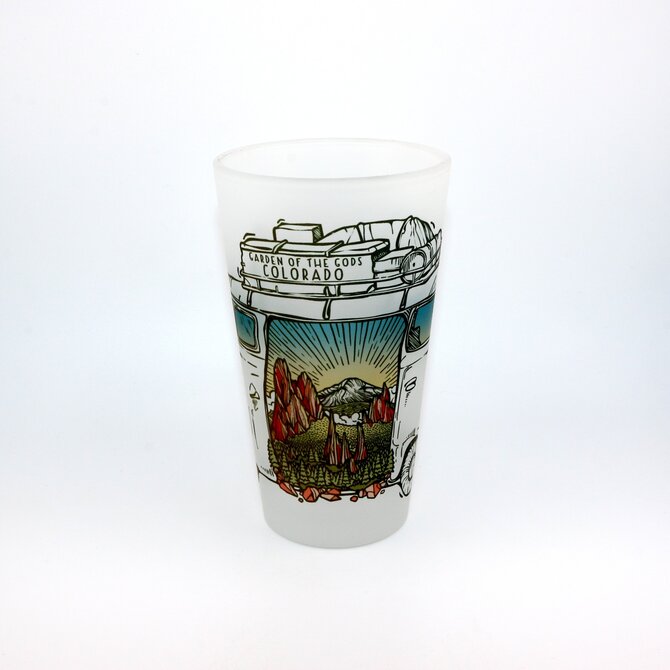 Wild Tribute Retro Microbus and Pikes Peak Frosted Pint Glass