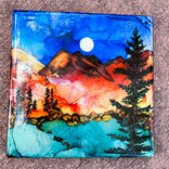 Rabbit's Ink, LLC Tile - SM Indigo Sky w/ Moon & Mountain