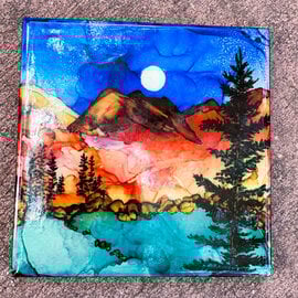 Rabbit's Ink, LLC Tile - SM Indigo Sky w/ Moon & Mountain