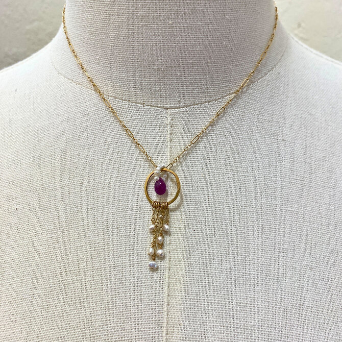 Peyote Bird Designs Necklace - 14K Gold w/Pearls and Amethyst