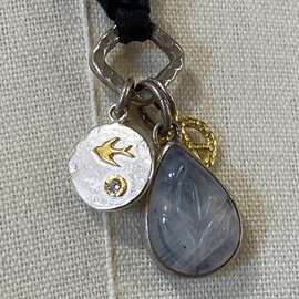 Peyote Bird Designs Sterling Silver/14K Multi-Charm Leather Necklace