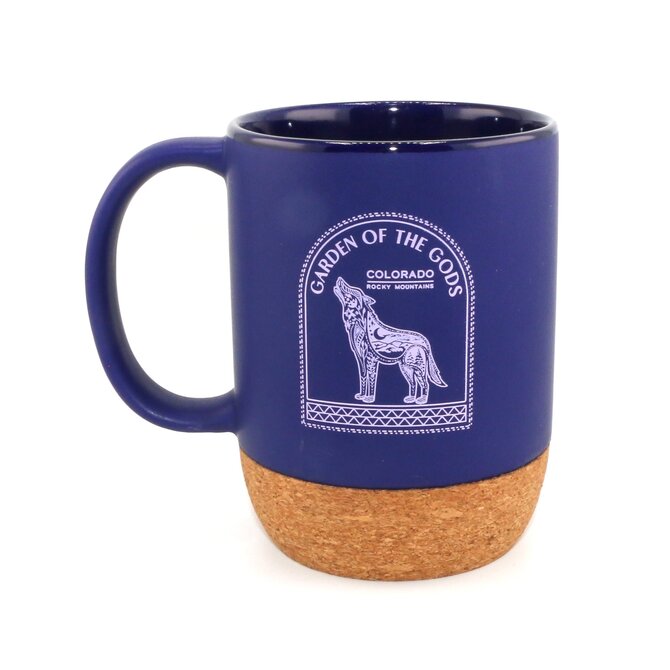 A&f Souvenir MUG-WOLF COBALT STONEWARE CORK BOTTM