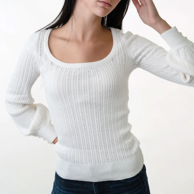 HEM & THREAD Sweater - Pointelle Knit Scoop Neck
