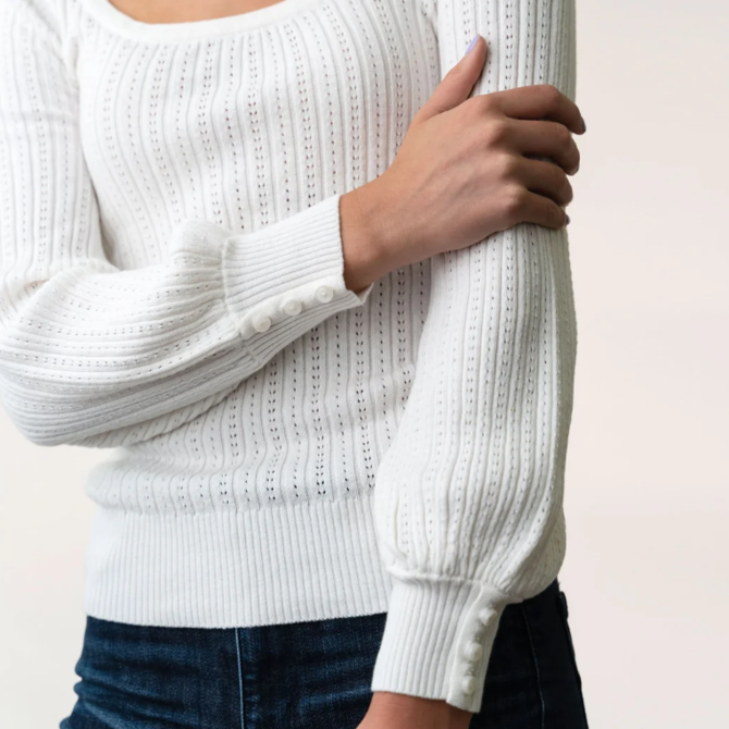 HEM & THREAD Sweater - Pointelle Knit Scoop Neck