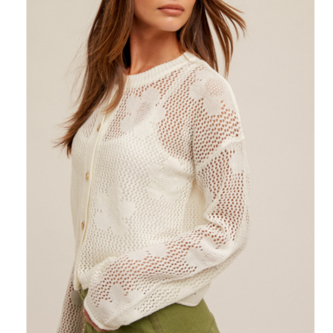 HEM & THREAD Cardi - Open Stitch Floral