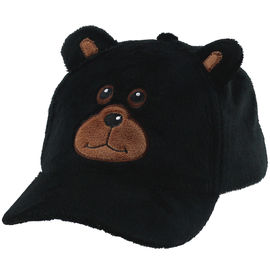 CAP-BLK BEAR EMB FAUX FUR
