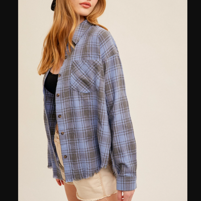 HEM & THREAD Shirt - Plaid Button Down w/ Fringe Hem