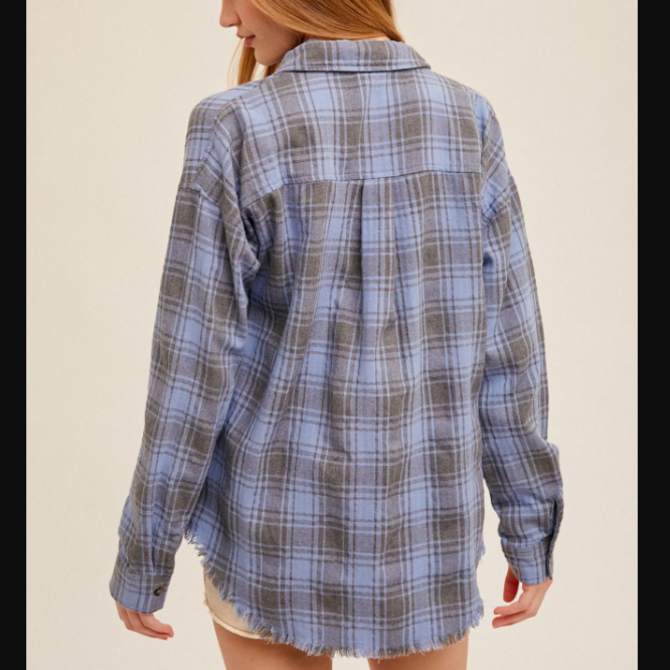 HEM & THREAD Shirt - Plaid Button Down w/ Fringe Hem