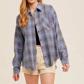 HEM & THREAD Shirt - Plaid Button Down w/ Fringe Hem