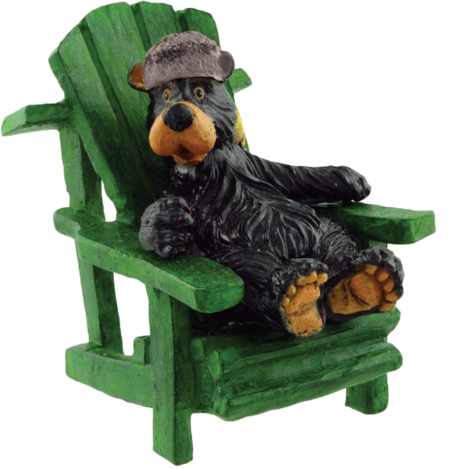 Figurine - Willie Bear w/Raccoon Cap ADK Chair