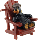 FIG-WILLIE BEAR W/RACCOON CAP ADK CHAIR