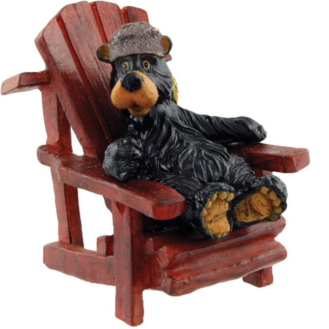 FIG-WILLIE BEAR W/RACCOON CAP ADK CHAIR