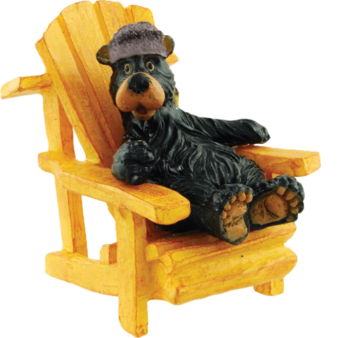 Figurine - Willie Bear w/Raccoon Cap ADK Chair
