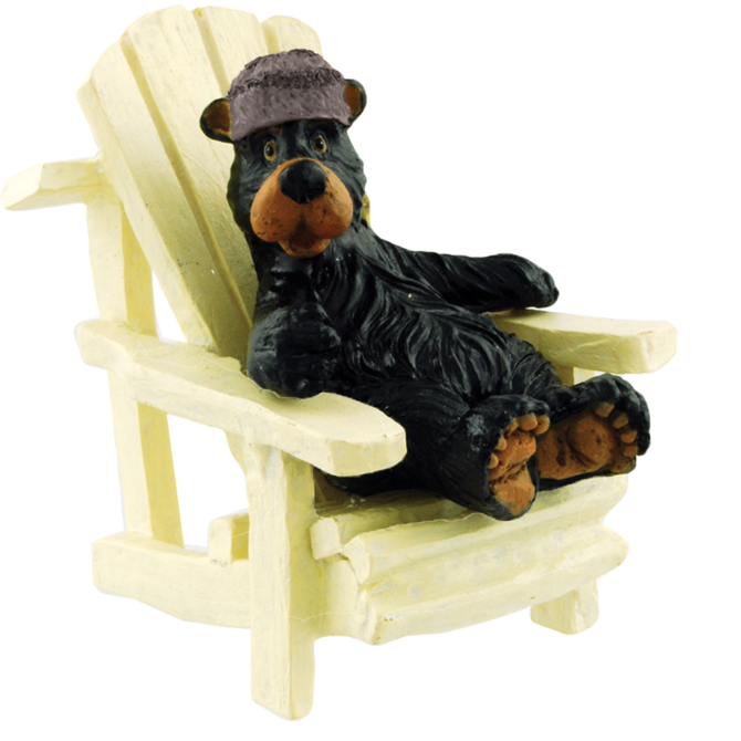 FIG-WILLIE BEAR W/RACCOON CAP ADK CHAIR