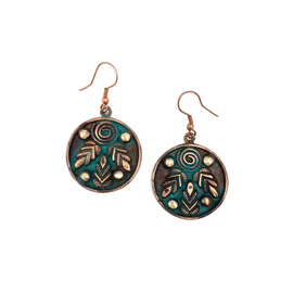Anju Jewelry Earring - Leaves Spiral Teal Circle