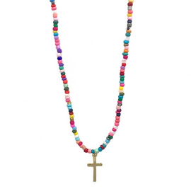 BARRY OWEN JEWELRY Necklace - Multi Colored Beads w/ Cross