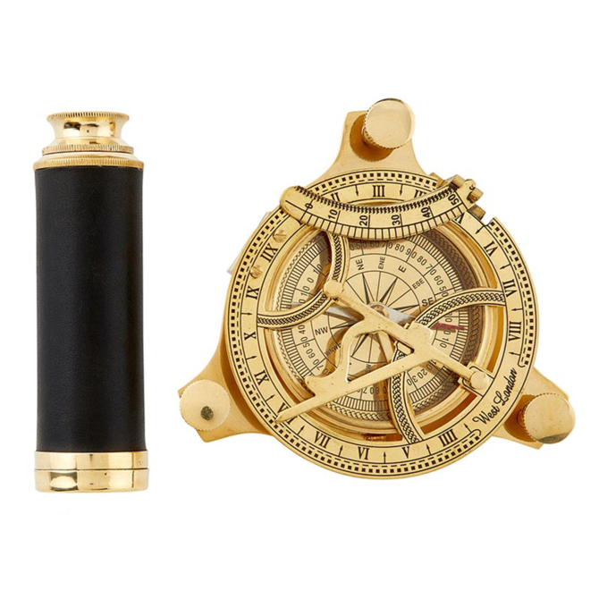 COLE WHEELER Brass Compass & Telescope Set