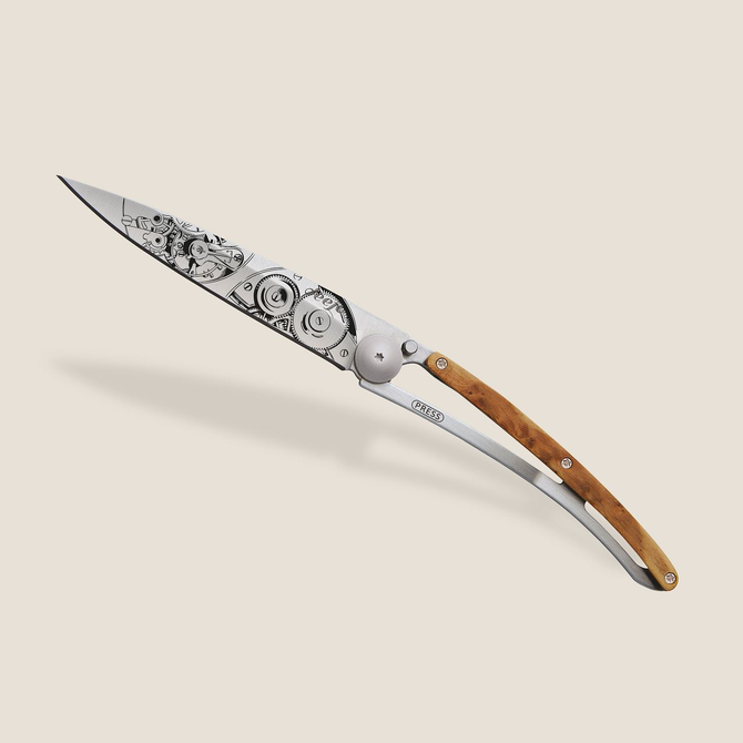 DEEJO KNIFE - Juniper Wood/Watch Movement