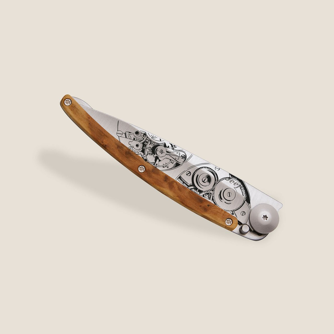 DEEJO KNIFE - Juniper Wood/Watch Movement