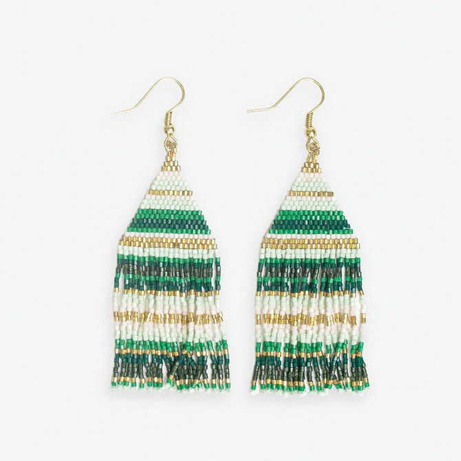 Earring - Mixed Green Fringe