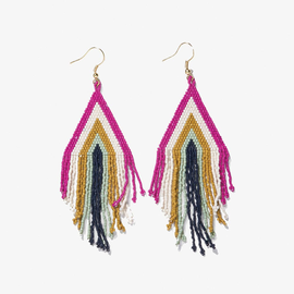 Earring - Magenta Beaded Fringe