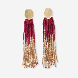 Earring - Oval Post Red Tassel