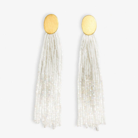 Earring - Oval Post White Tassel