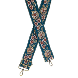 Guitar Strap - Teal Ornate Floral
