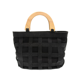 Cora Cage Wood Handle Bag - Black