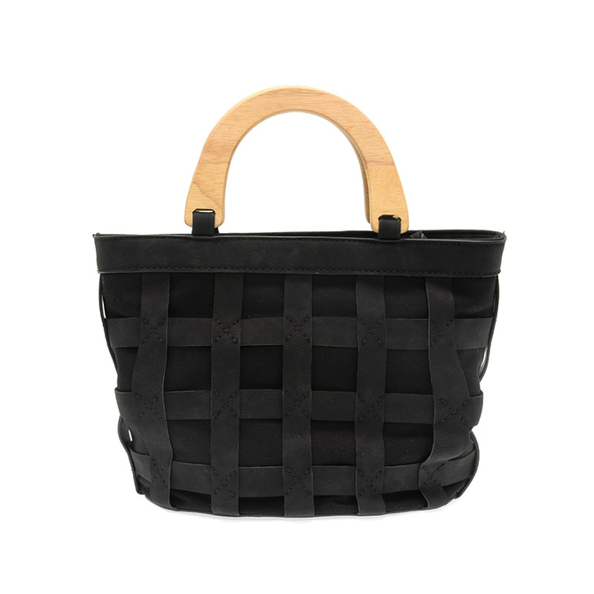 Cora Cage Wood Handle Bag - Black