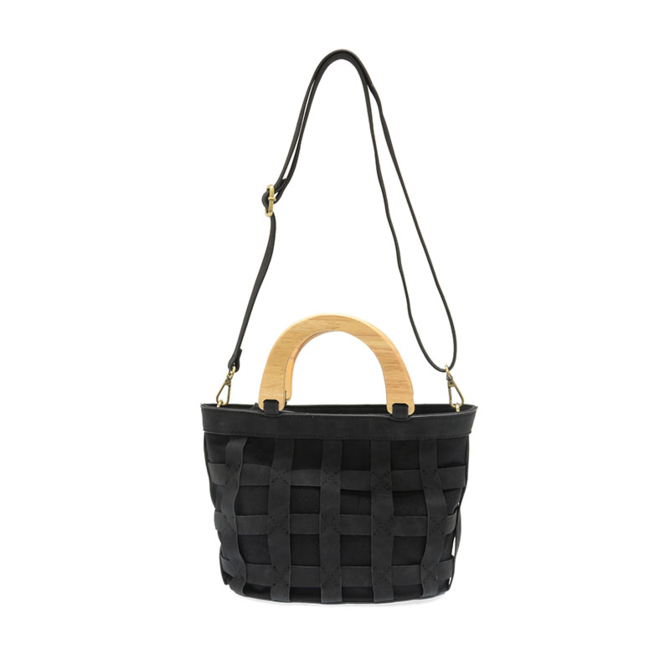 Cora Cage Wood Handle Bag - Black