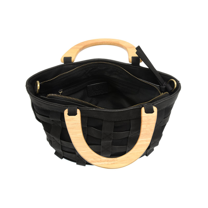 Cora Cage Wood Handle Bag - Black