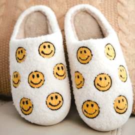 KATYDID COLLECTION SLIPPERS-HAPPY FACE ALL OVER WHT M/L