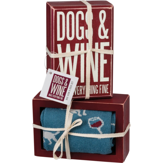 PRIMITIVES BY KATHY Box Sign/Sock Set - Dogs