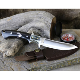 BUFFALO DISTRIBUTING KNIFE-FIXED BLADE BLK ZEBRA WOOD/ANTLER