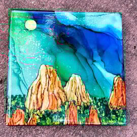 Rabbit's Ink, LLC TILE-SM MOON LIGHTS OVER RED ROCKS 4X4