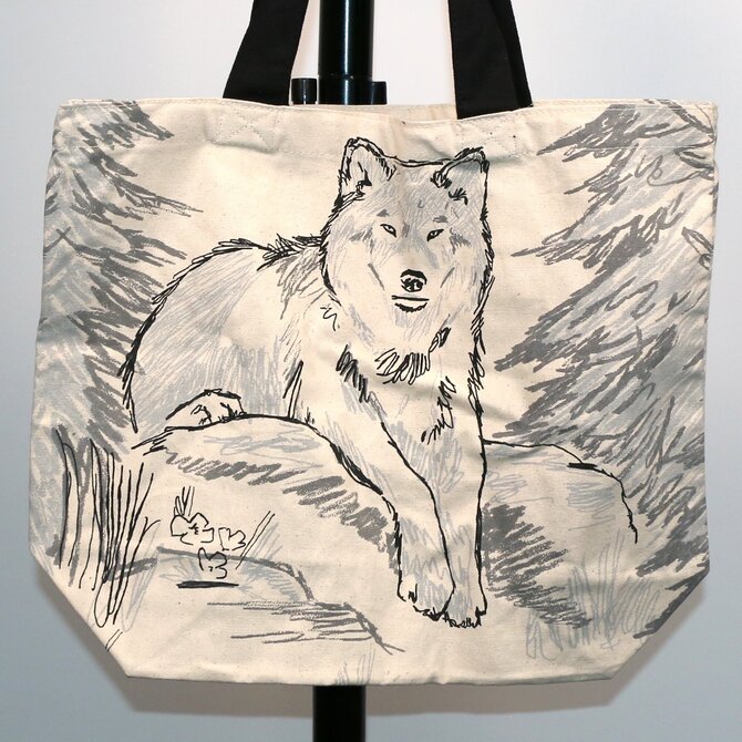 Art Studio Co TOTE-WOLF RELAXING GRY/BLK/WHT