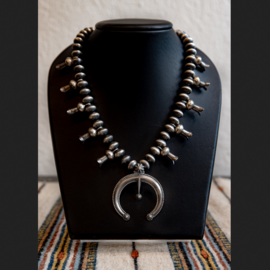 RUNNING BEAR Necklace - Navajo Pearl Squash Blossom RUNNING BEAR Necklace - Navajo Pearl Squash Blossom