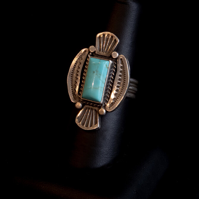 SUNWEST SILVER INC Ring - Turquoise Rectangle Stamped