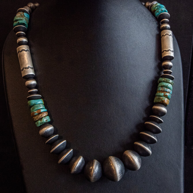 Silver Tq Llc Necklace - Navajo Pearls/Turquoise Rose Martin