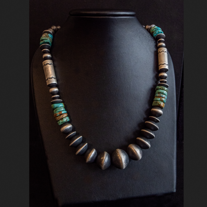 Silver Tq Llc Necklace - Navajo Pearls/Turquoise Rose Martin