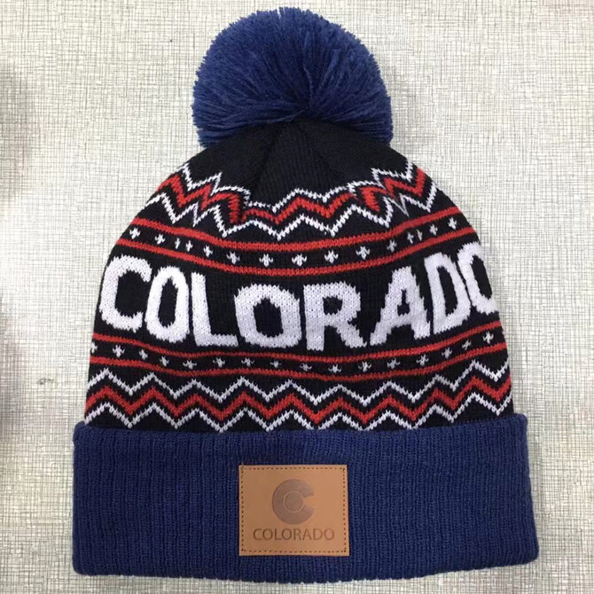 SAVE ON GOODS Beanie - Navy/Red Colorado Pom Pom