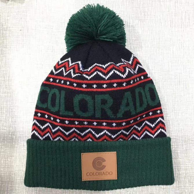 SAVE ON GOODS Beanie - Green/Red Colorado Pom Pom
