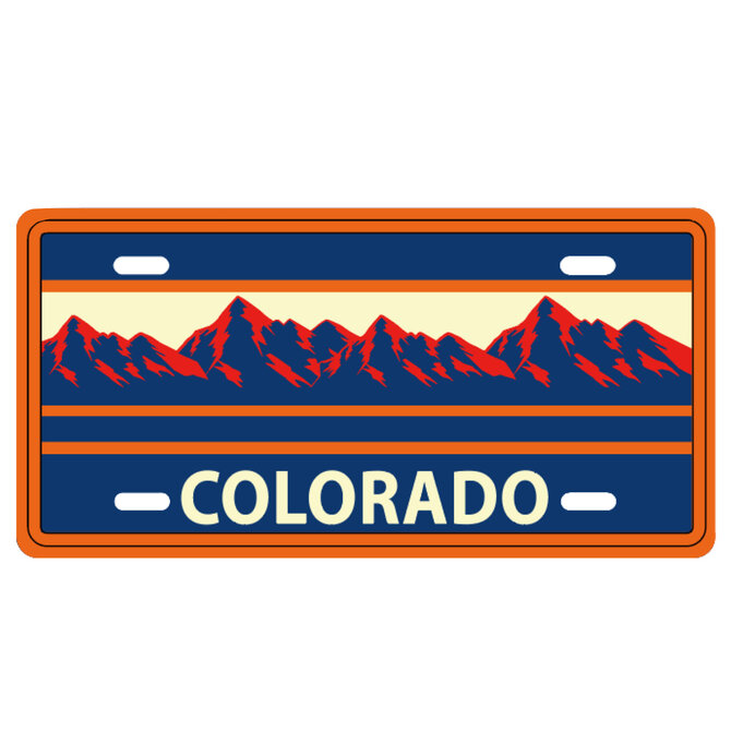 SAVE ON GOODS Magnet - License Plate Orange/Blue Mountains Colorado