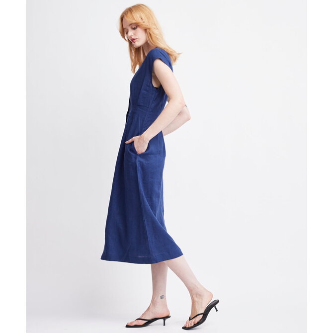 SELF CONTRAST Midi Dress - Jamila Button Front